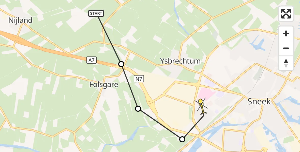 Routekaart van de vlucht: Ambulancehelikopter naar Sneek, Monumentwei