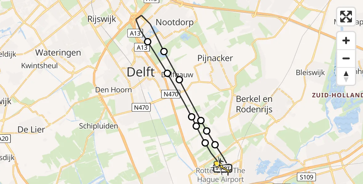 Routekaart van de vlucht: Lifeliner 2 naar Rotterdam The Hague Airport, Brandenburgbaan