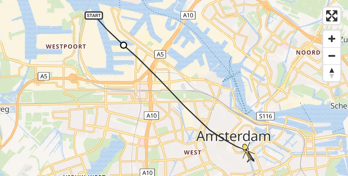 Routekaart van de vlucht: Lifeliner 1 naar Amsterdam, Westhaven