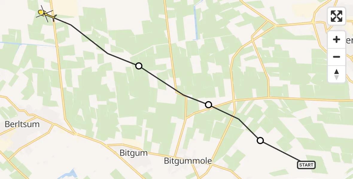 Routekaart van de vlucht: Ambulancehelikopter naar St.-Annaparochie, Hogerhuisdyk