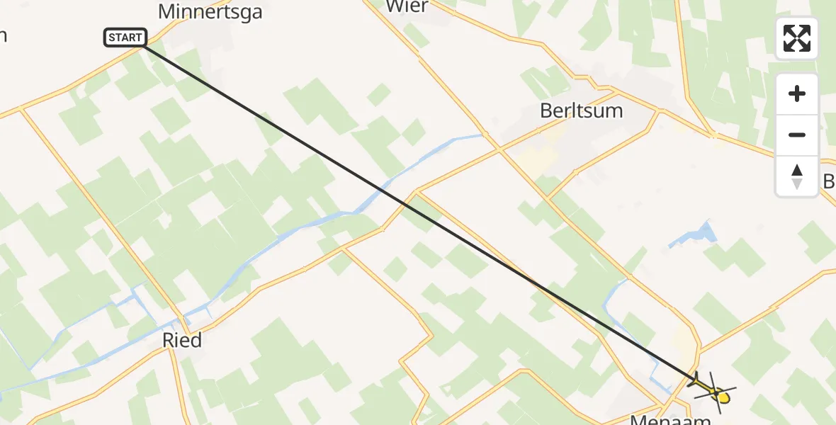 Routekaart van de vlucht: Ambulancehelikopter naar Menaam, Earnseker