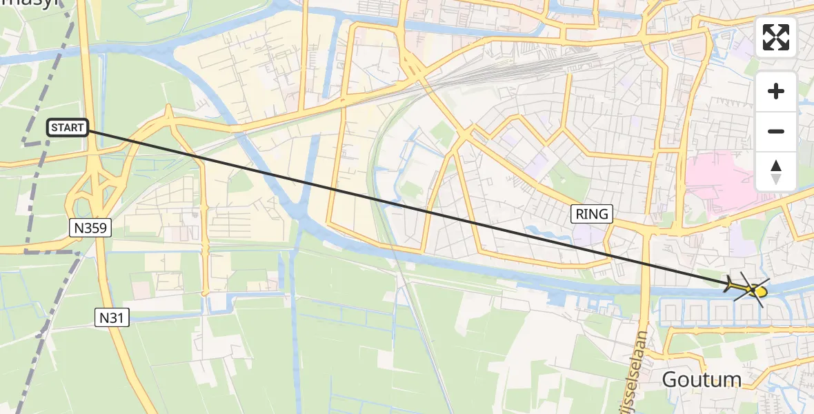 Routekaart van de vlucht: Ambulanceheli naar Leeuwarden, Nieuw-Rapenburg