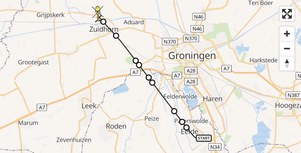 Routekaart van de vlucht: Lifeliner 4 naar Noordhorn, Eskampenweg