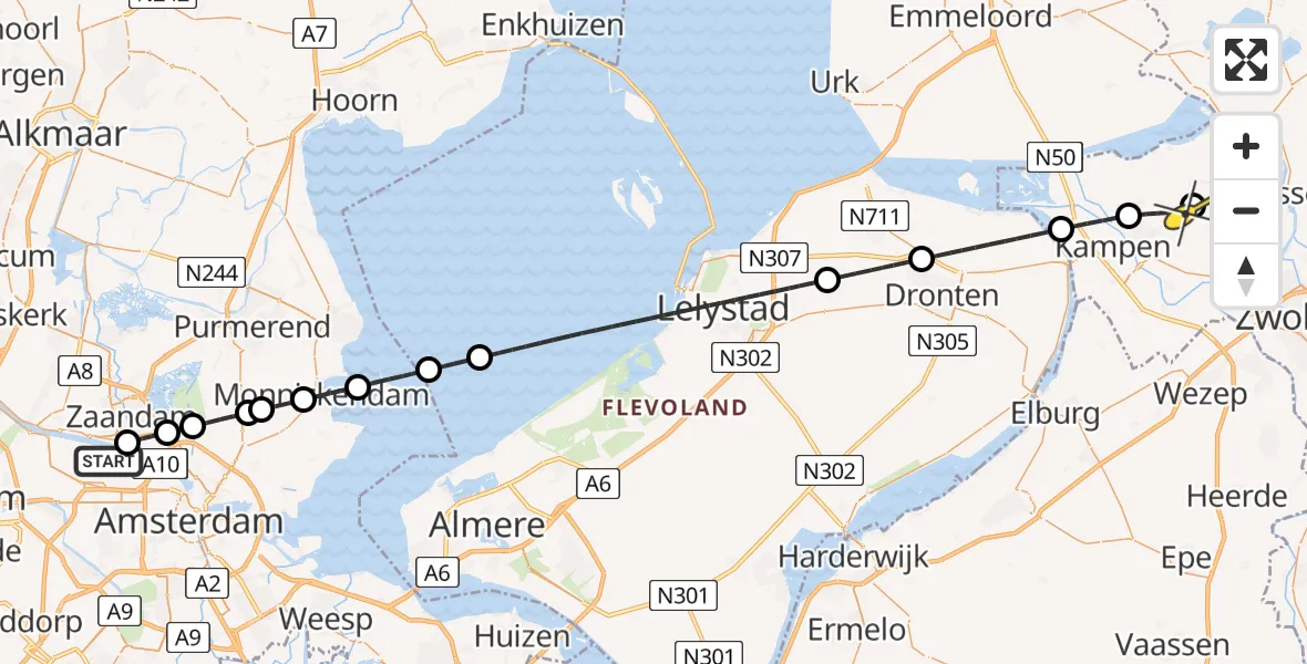 Routekaart van de vlucht: Lifeliner 1 naar Genemuiden, Symon Spiersweg