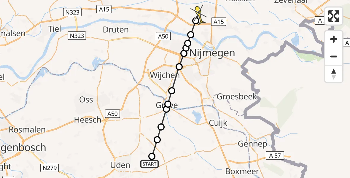 Routekaart van de vlucht: Lifeliner 3 naar Elst, Trentsedijk