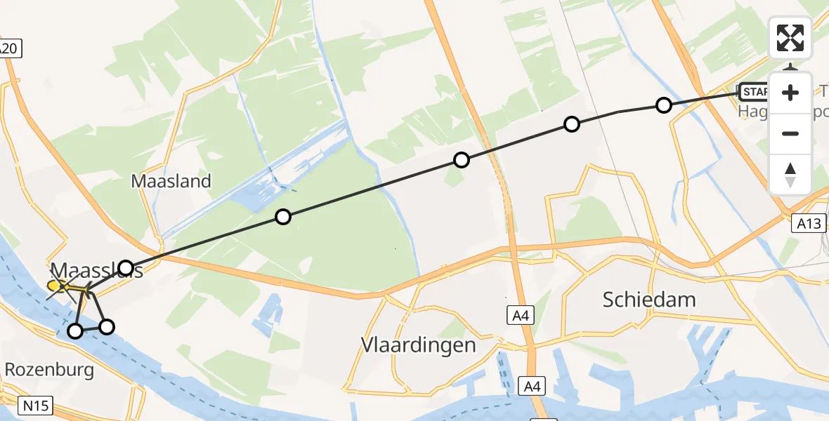 Routekaart van de vlucht: Lifeliner 2 naar Maassluis, Maasweg