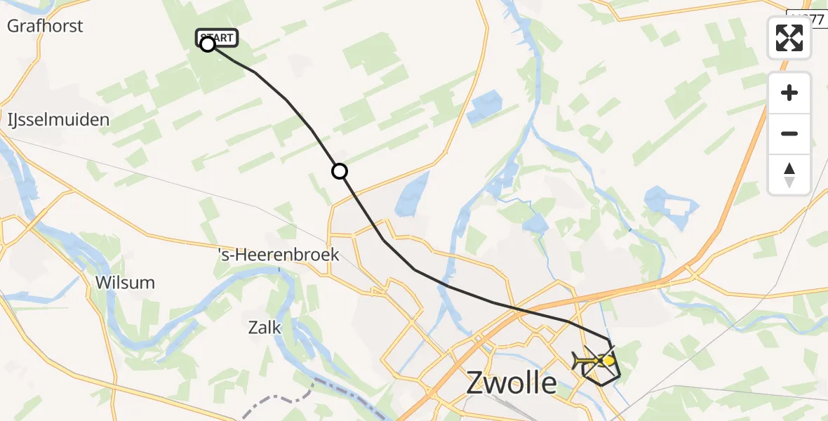 Routekaart van de vlucht: Lifeliner 1 naar Zwolle, Rietsteeg