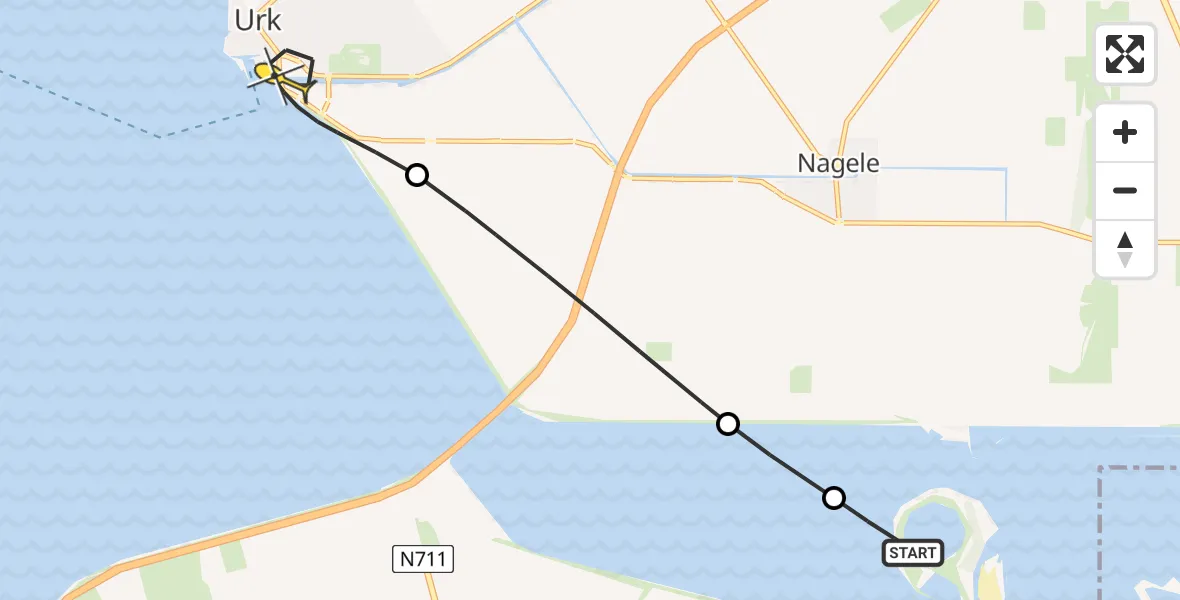 Routekaart van de vlucht: Kustwachthelikopter naar Urk, Sluisweg