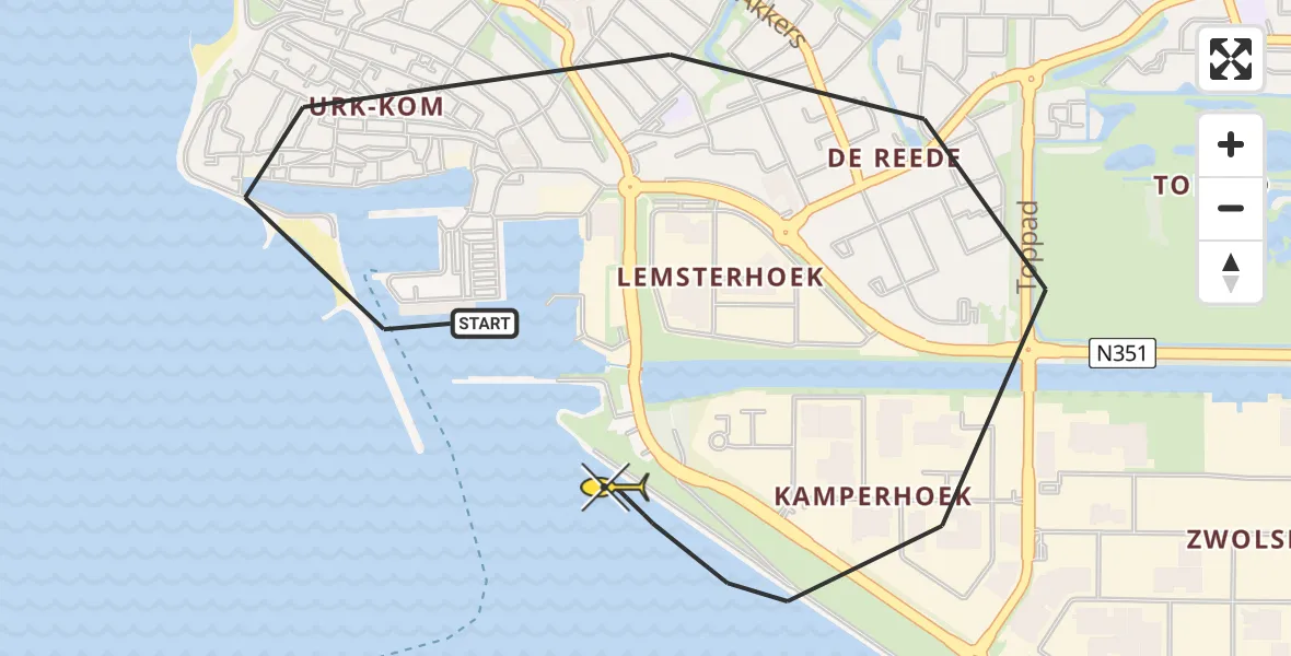 Routekaart van de vlucht: Kustwachthelikopter naar Urk, Boterbloemstraat