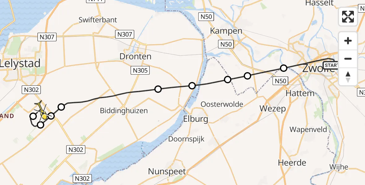 Routekaart van de vlucht: Lifeliner 1 naar Lelystad Airport, Meppelerstraatweg