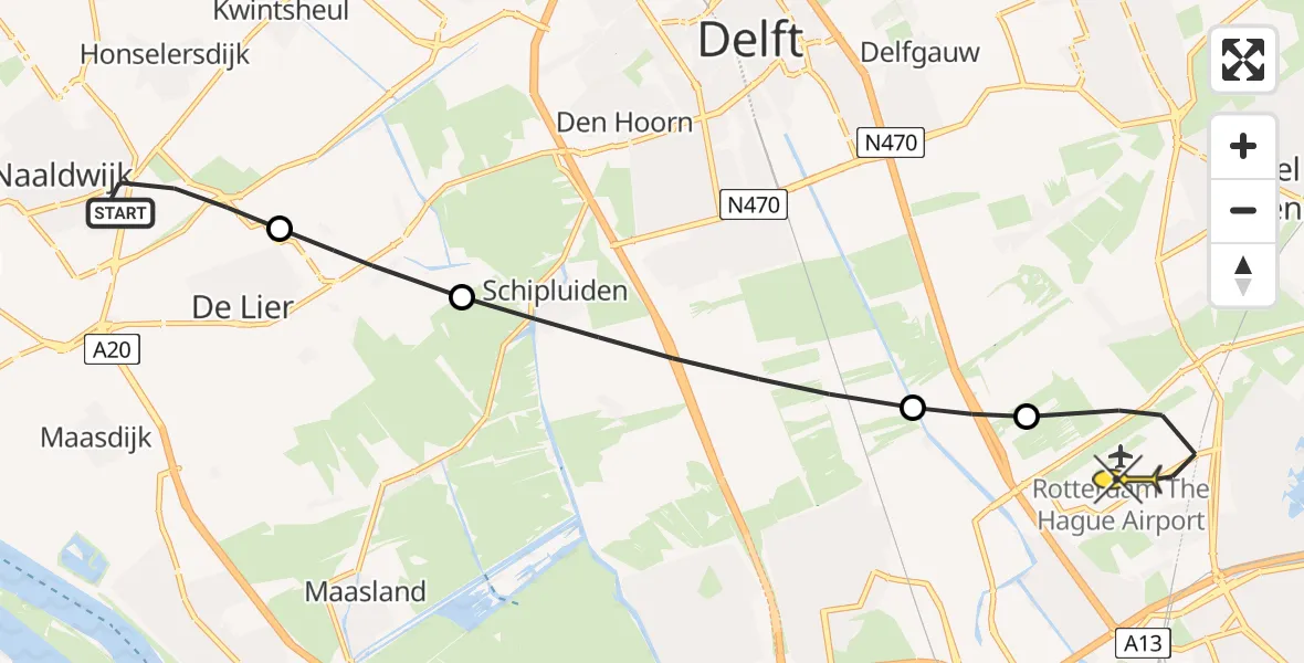 Routekaart van de vlucht: Lifeliner 2 naar Rotterdam The Hague Airport, Lange Broekweg