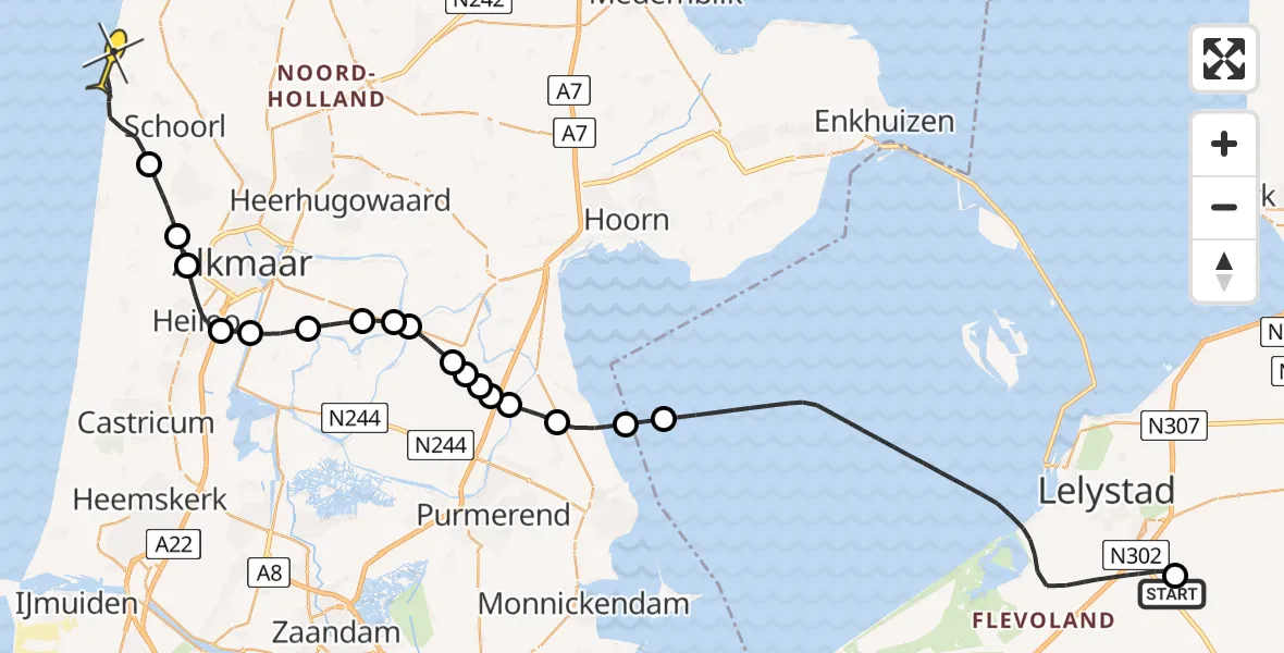 Routekaart van de vlucht: Lifeliner 1 naar Schoorl, Uilentocht