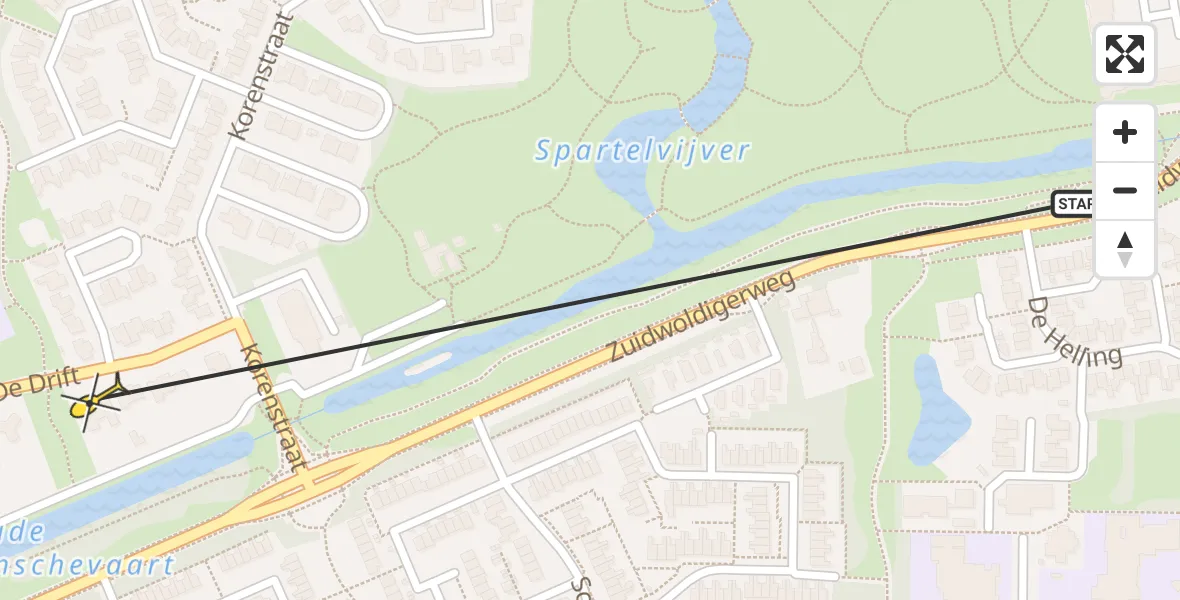 Routekaart van de vlucht: Traumaheli naar Hoogeveen, De Drift