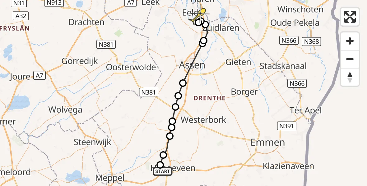 Routekaart van de vlucht: Lifeliner 4 naar Groningen Airport Eelde, Oude Diep