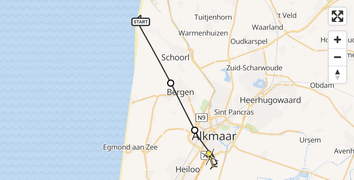 Routekaart van de vlucht: Lifeliner 1 naar Alkmaar, Strandslag De Putten