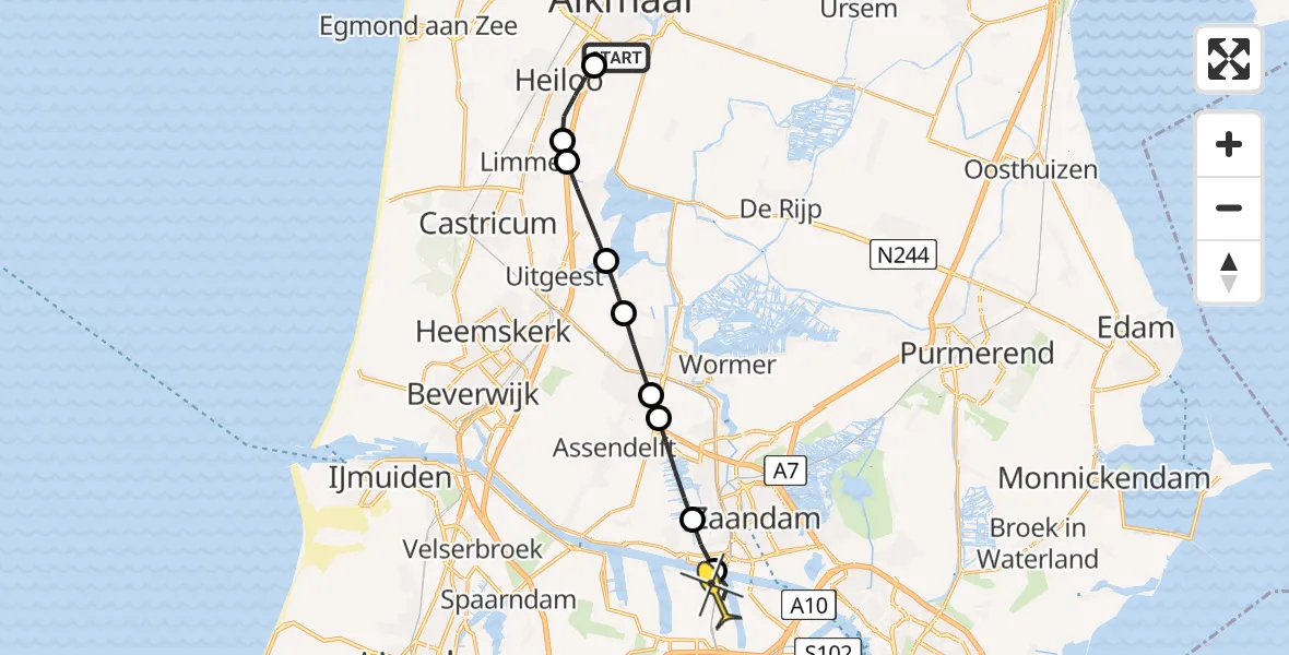 Routekaart van de vlucht: Lifeliner 1 naar Amsterdam Heliport, Hornweg