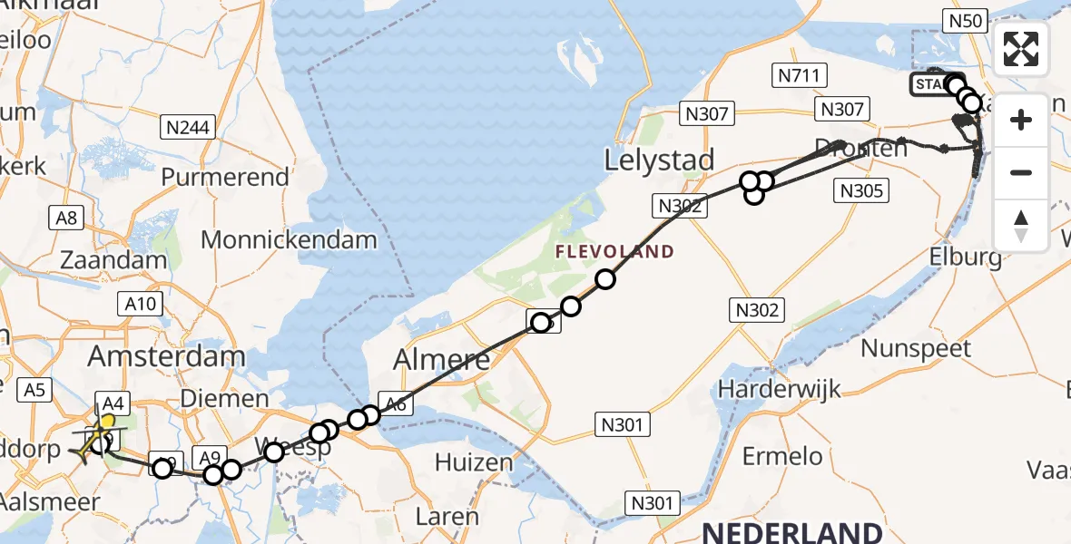 Routekaart van de vlucht: Politieheli naar Schiphol, Vossemeerdijk