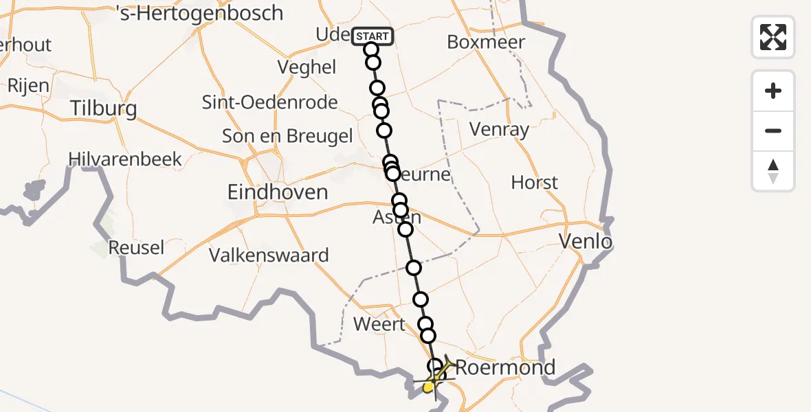 Routekaart van de vlucht: Lifeliner 3 naar Ittervoort, Zeelandsedijk