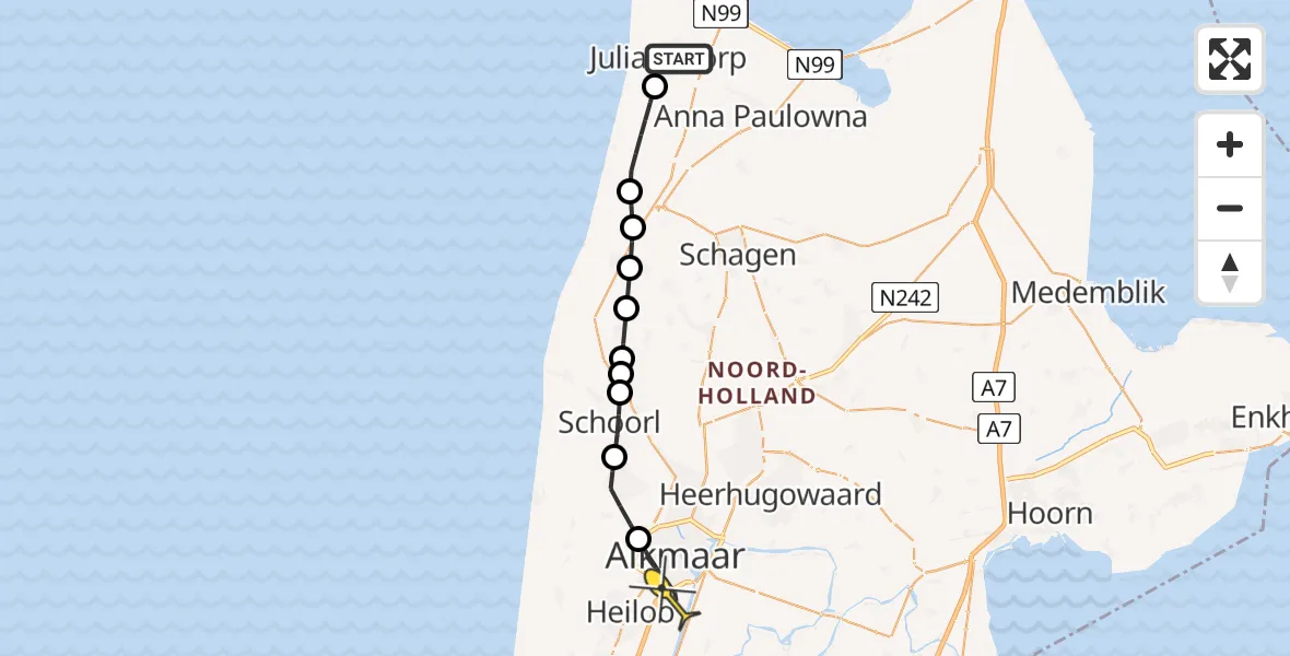 Routekaart van de vlucht: Lifeliner 1 naar Alkmaar, Boterzwin