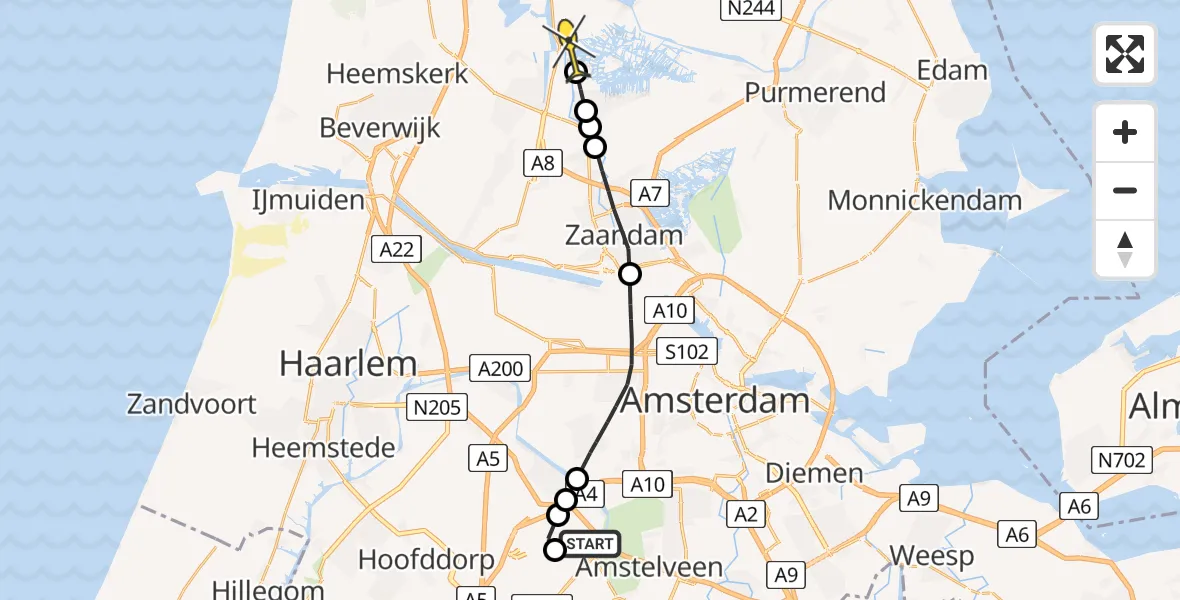 Routekaart van de vlucht: Politieheli naar Starnmeer, Ceintuurbaan