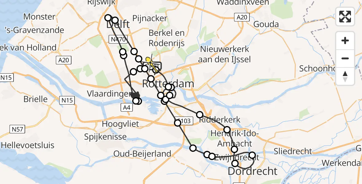 Routekaart van de vlucht: Politiehelikopter naar Rotterdam The Hague Airport, Katershofpad