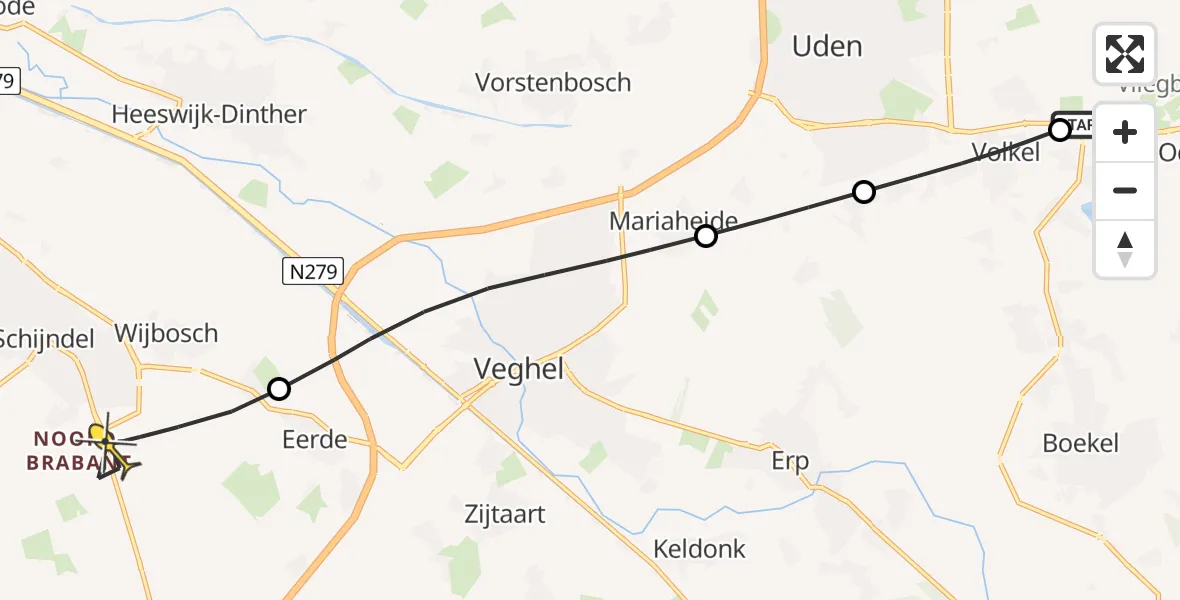 Routekaart van de vlucht: Lifeliner 3 naar Schijndel, Rudigerstraat