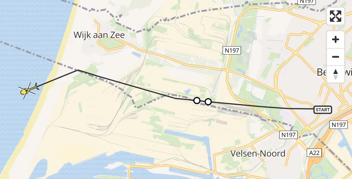 Routekaart van de vlucht: Politieheli naar Velsen-Noord, Westerhoutweg