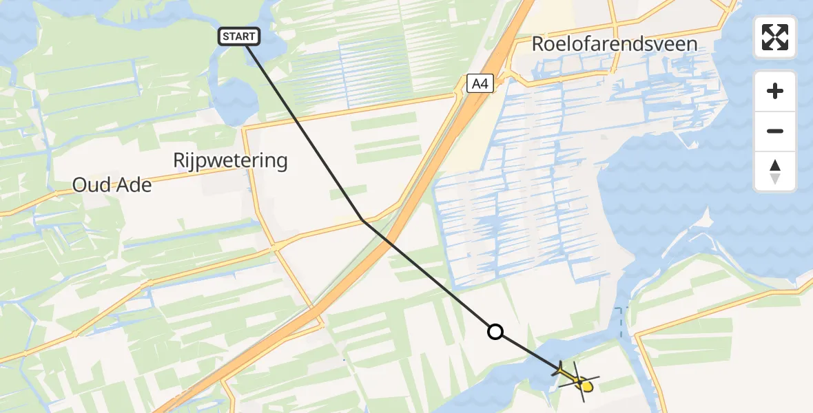 Routekaart van de vlucht: Politieheli naar Woubrugge, Lange Dwarsweg