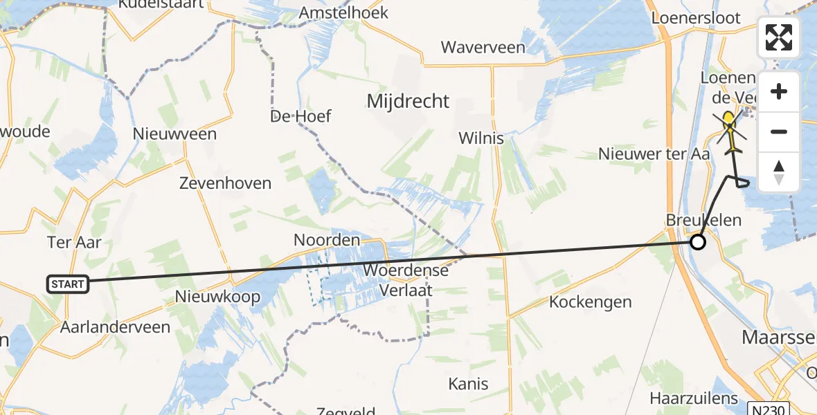 Routekaart van de vlucht: Politieheli naar Nieuwersluis, Longkruid