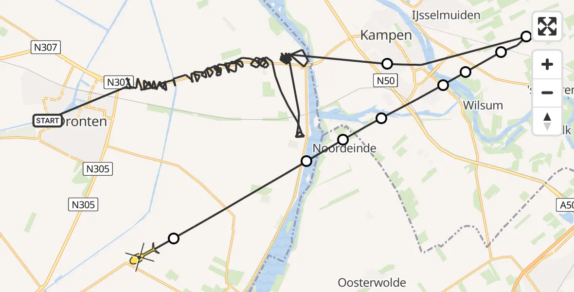 Routekaart van de vlucht: Politieheli naar Biddinghuizen, Hanzeweg