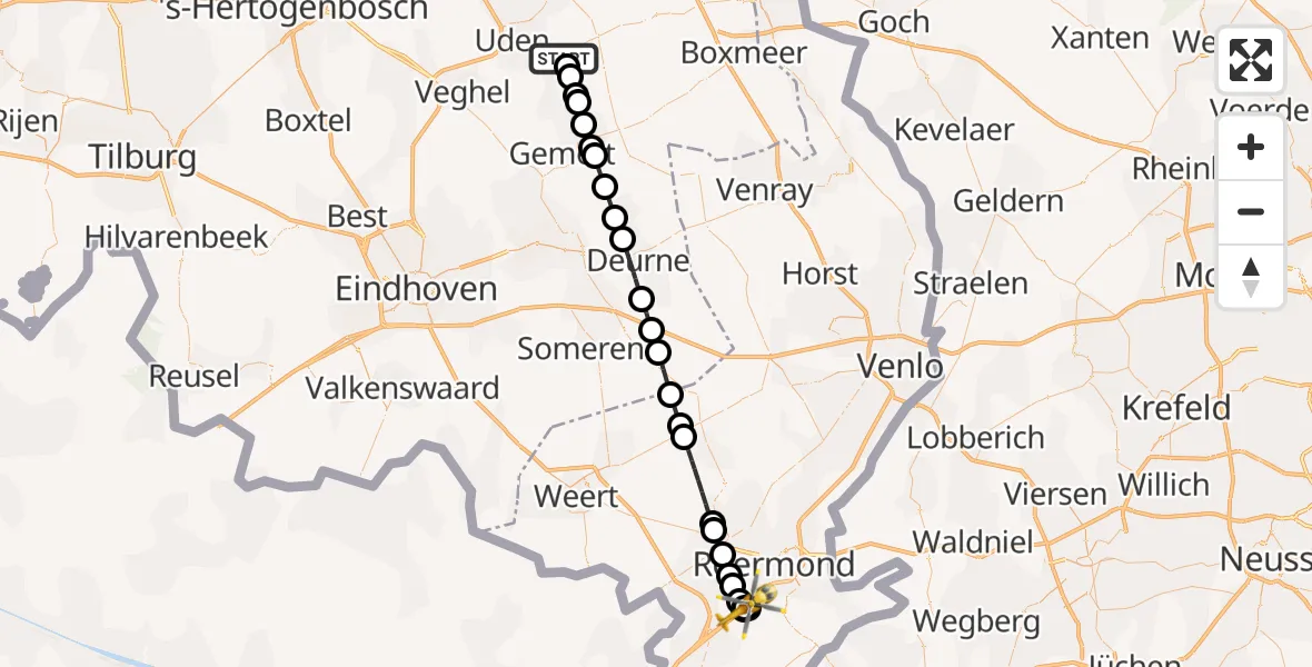 Vluchtroute Traumahelikopter Vliegbasis Volkel - Sint Odiliënberg, 17 april 2024, 16:44