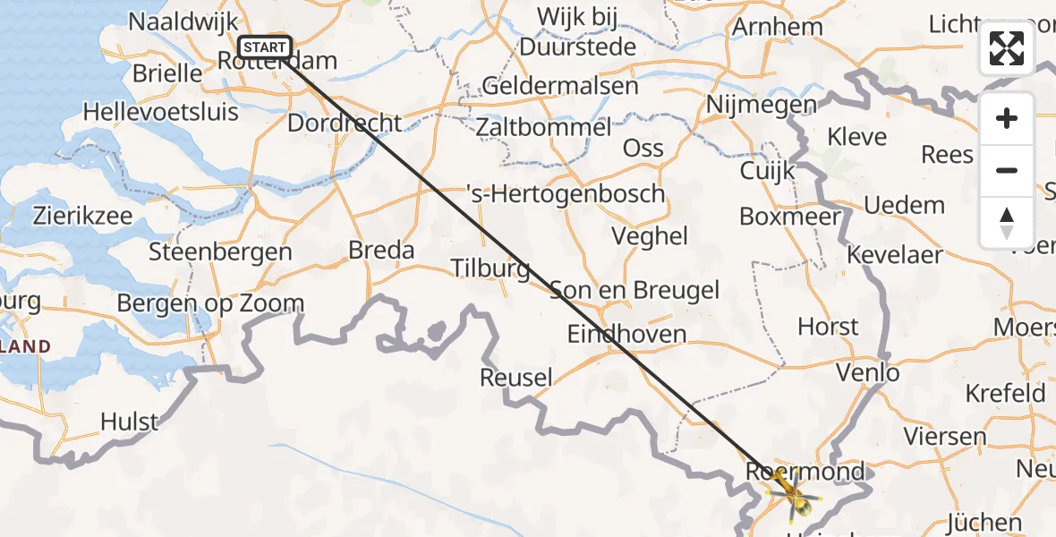 Vluchtroute Traumahelikopter Rotterdam The Hague Airport - Sint Odiliënberg, 17 april 2024, 17:08
