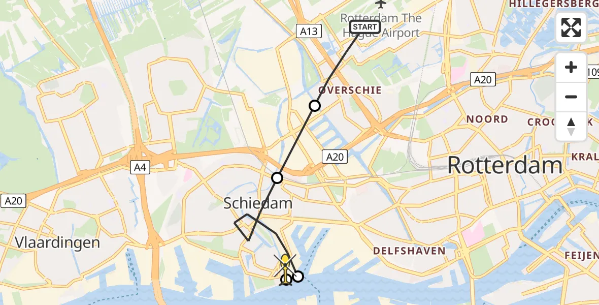 Routekaart van de vlucht: Lifeliner 2 naar Schiedam, Kleinpolderkade