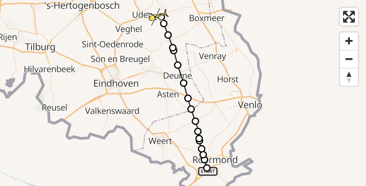 Routekaart van de vlucht: Lifeliner 3 naar Vliegbasis Volkel, Isabellagreend