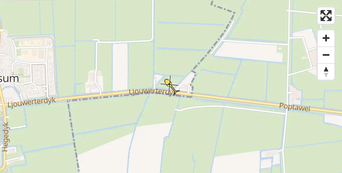 Vluchtroute Ambulancehelikopter van Marsum naar Marsum