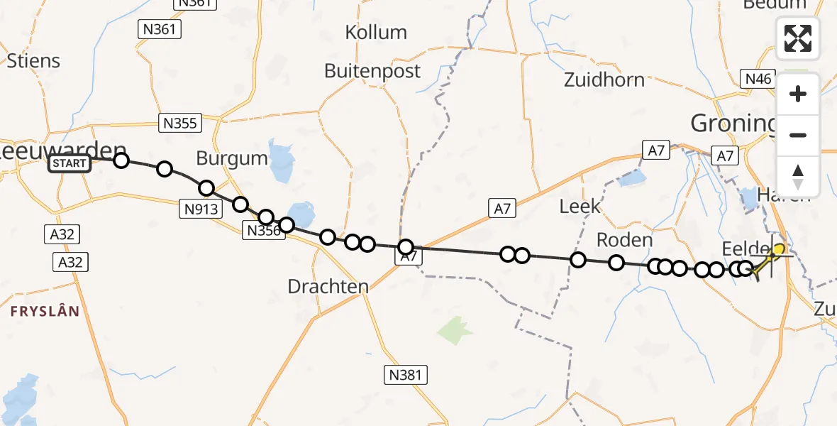 Routekaart van de vlucht: Lifeliner 4 naar Groningen Airport Eelde, Oude Lune