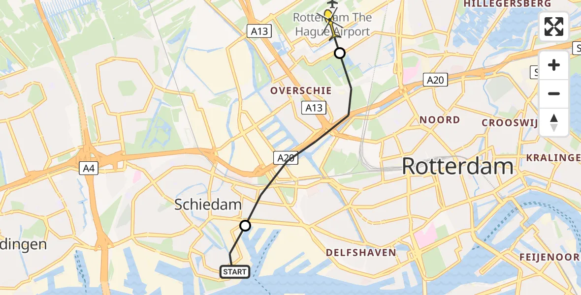 Routekaart van de vlucht: Lifeliner 2 naar Rotterdam The Hague Airport, Marconistraat