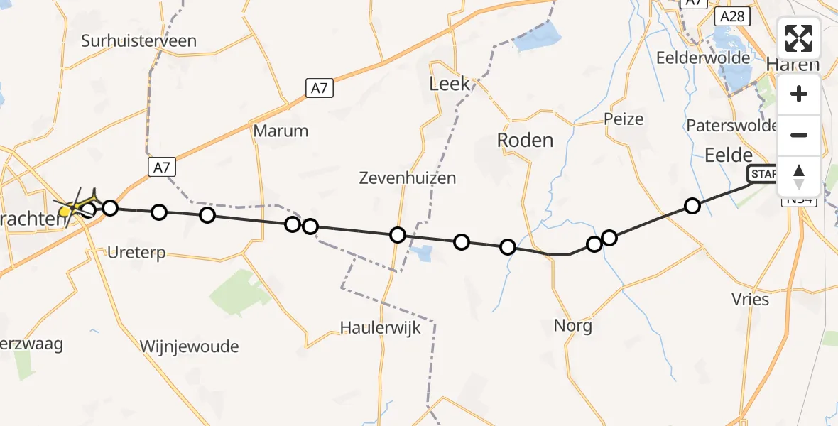 Routekaart van de vlucht: Lifeliner 4 naar Vliegveld Drachten, Machlaan