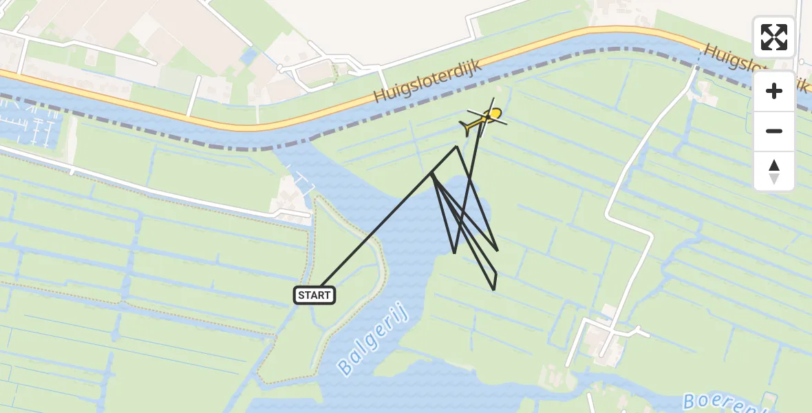 Routekaart van de vlucht: Politiehelikopter naar Kaag, Aderpolder