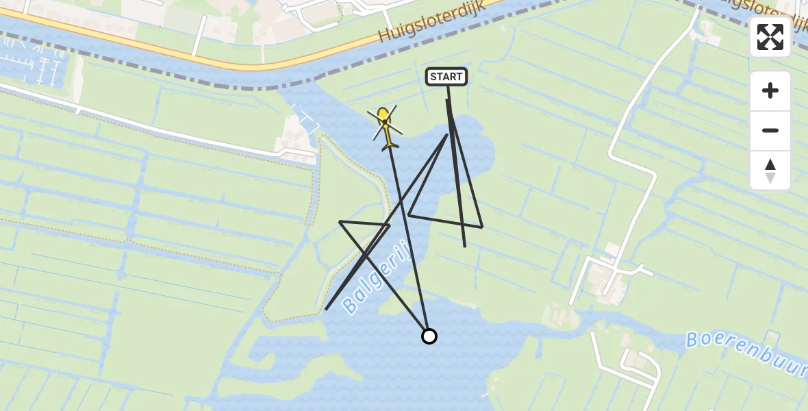 Routekaart van de vlucht: Politieheli naar Kaag, Balgerij