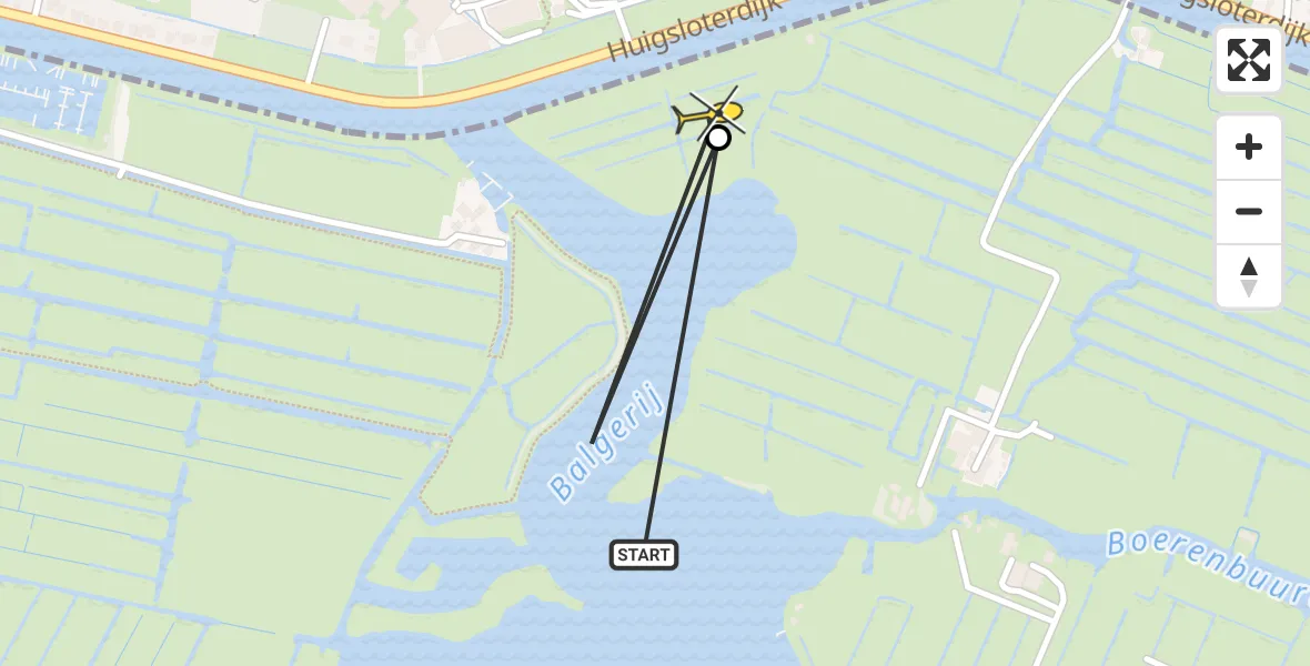 Routekaart van de vlucht: Politieheli naar Kaag, Huigsloterdijk