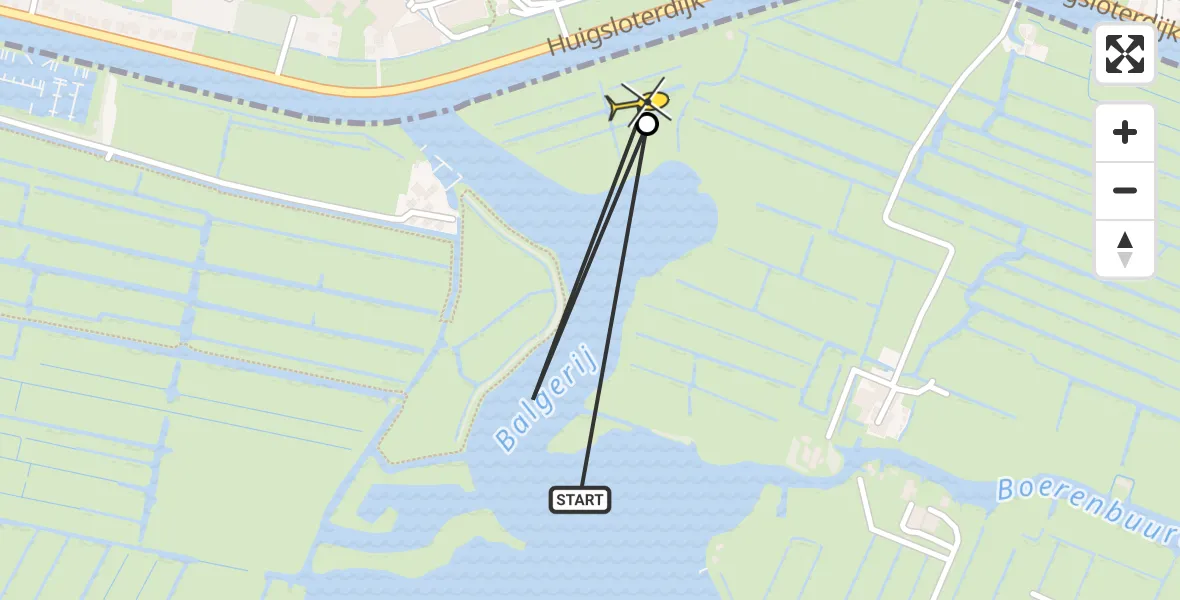 Routekaart van de vlucht: Politiehelikopter naar Kaag, Huigsloterdijk