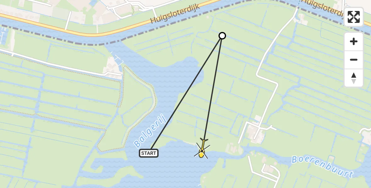 Routekaart van de vlucht: Politieheli naar Oud Ade, Buurterpolder