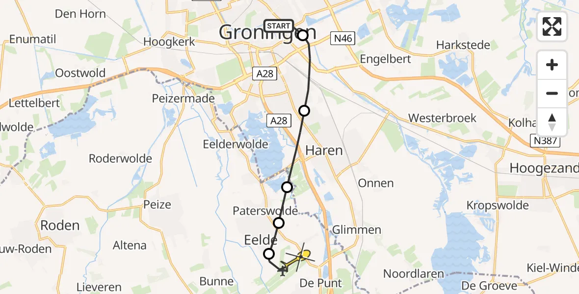 Routekaart van de vlucht: Lifeliner 4 naar Groningen Airport Eelde, Bornholmstraat