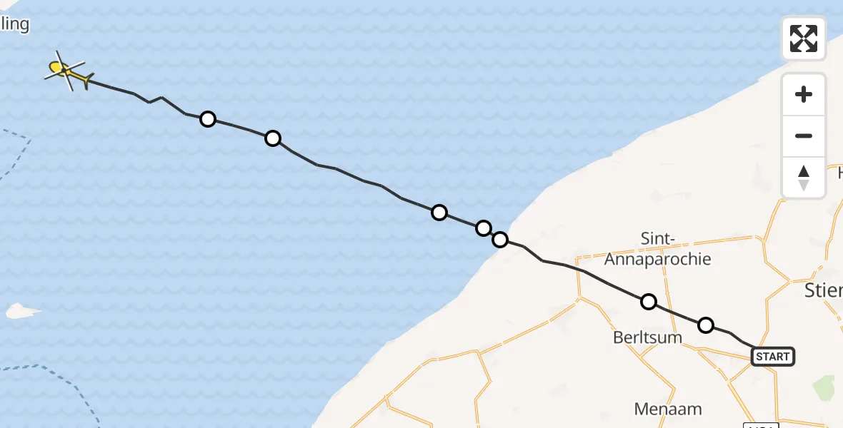Routekaart van de vlucht: Ambulanceheli naar Formerum, Langestraat