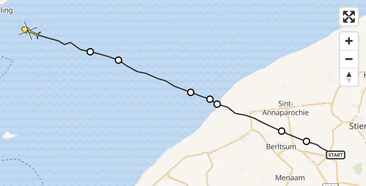 Routekaart van de vlucht: Ambulancehelikopter naar Formerum, Langestraat