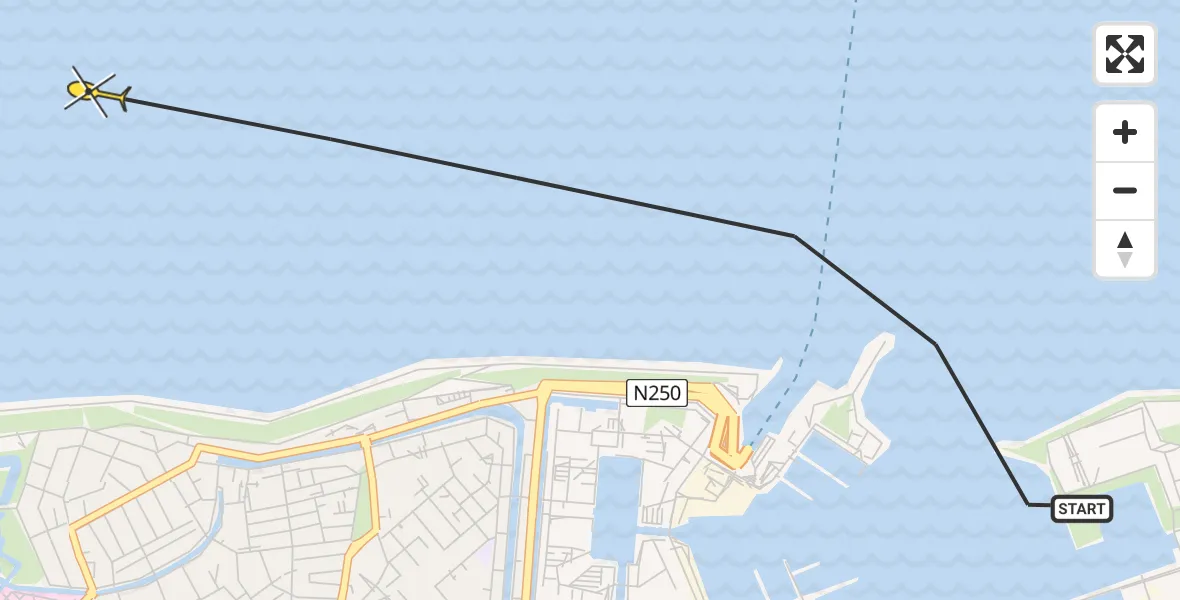 Routekaart van de vlucht: Politiehelikopter naar Den Helder, Zeepromenade