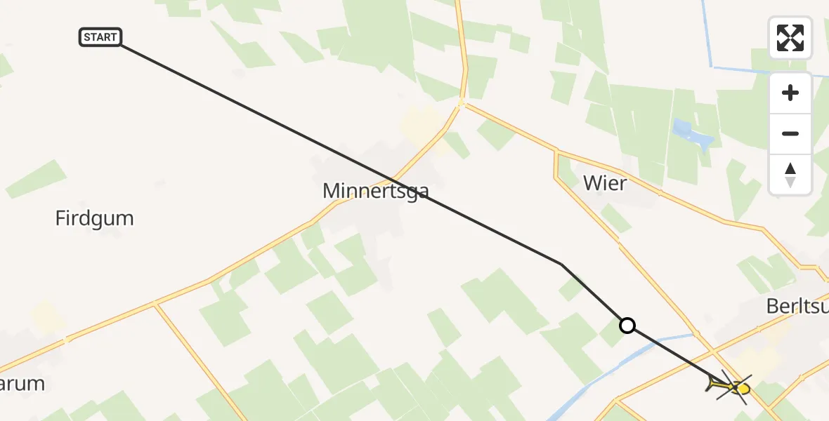 Routekaart van de vlucht: Ambulanceheli naar Berltsum, Miedleane