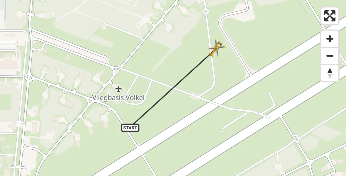 Vluchtroute Traumahelikopter van Vliegbasis Volkel naar Vliegbasis Volkel
