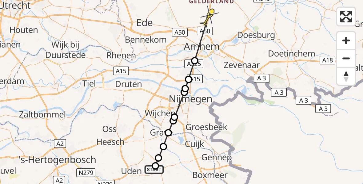 Routekaart van de vlucht: Lifeliner 3 naar Arnhem, Witte Dellen